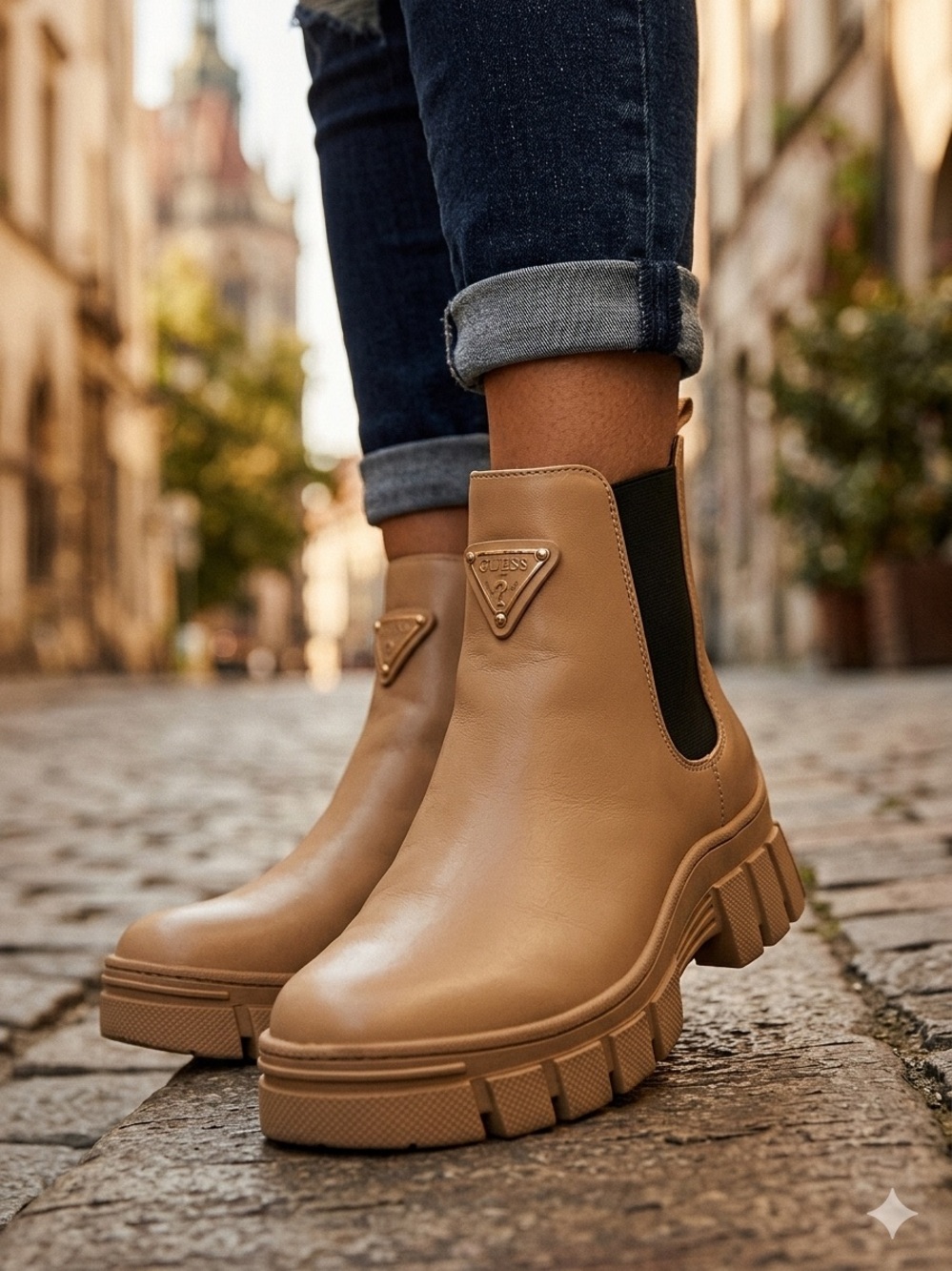 Guess Hestia Lug Sole Tan Chelsea Boots Size 9.5